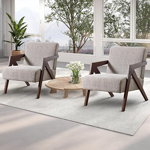 Miniatura 52 de INZOY Silla moderna de mediados de siglo con marco de madera, sillón tapizado con cojín de cintura, silla decorativa para sala de estar, dormitorio,
