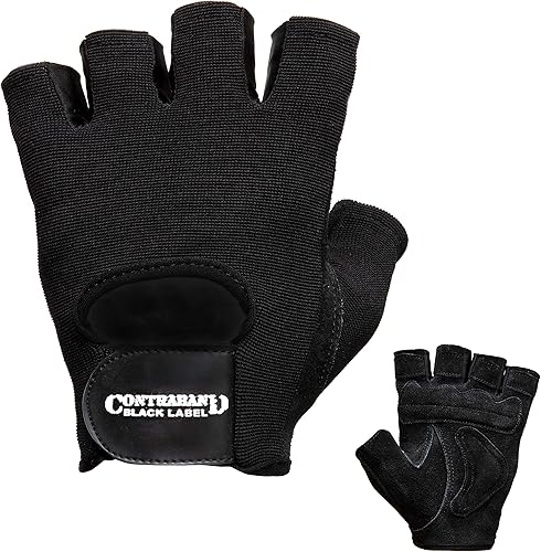 Contraband Black Label 5450 - Guantes de cuero acolchado de doble capa para levantamiento de pesas (par)  Guantes de gimnasio acolchados pesados,