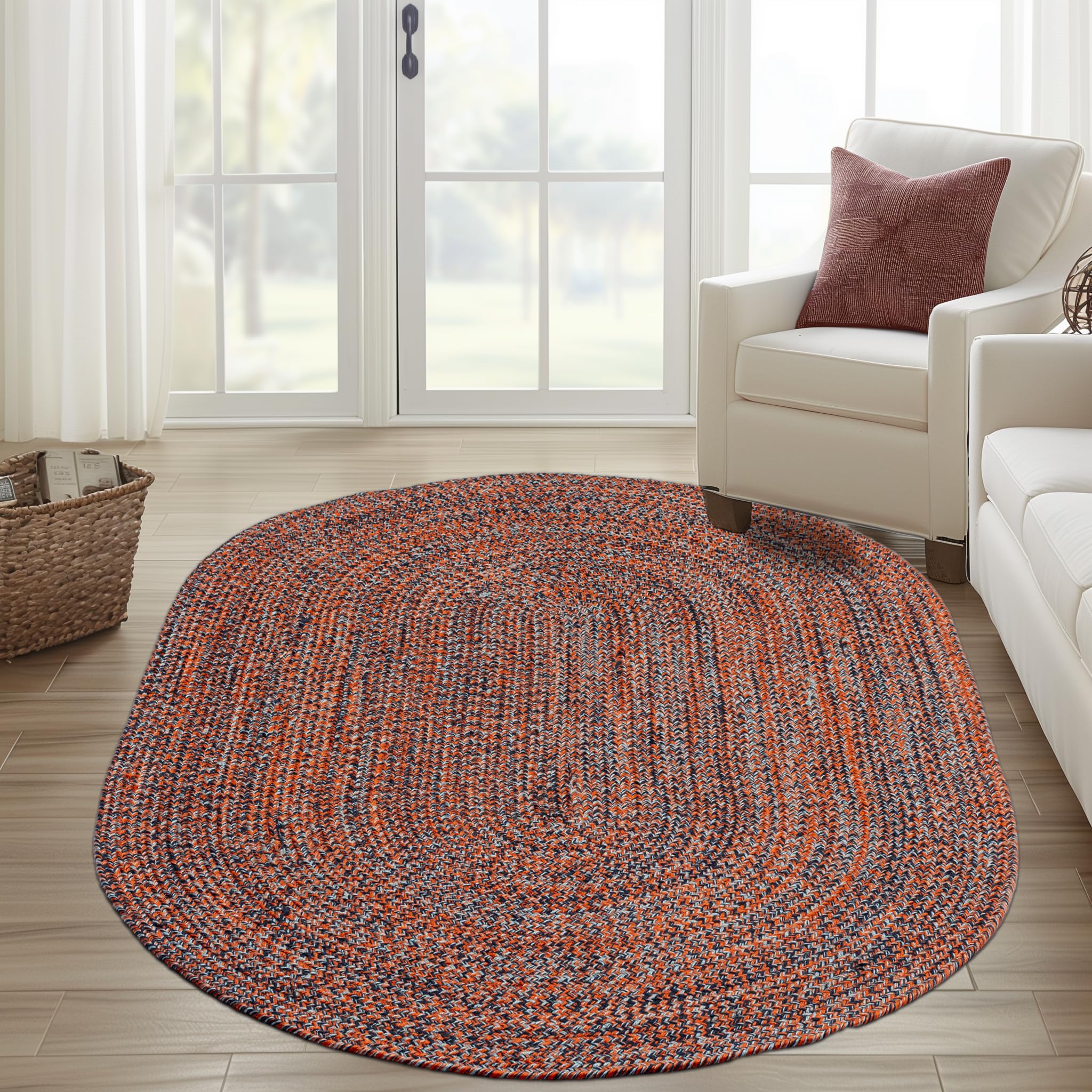 Super Area Rugs Red/Blue Braided Rug - Entryway/Front Door Decor -3x5 ft Indoor Outdoor Farmhouse Kitchen Woven Construction