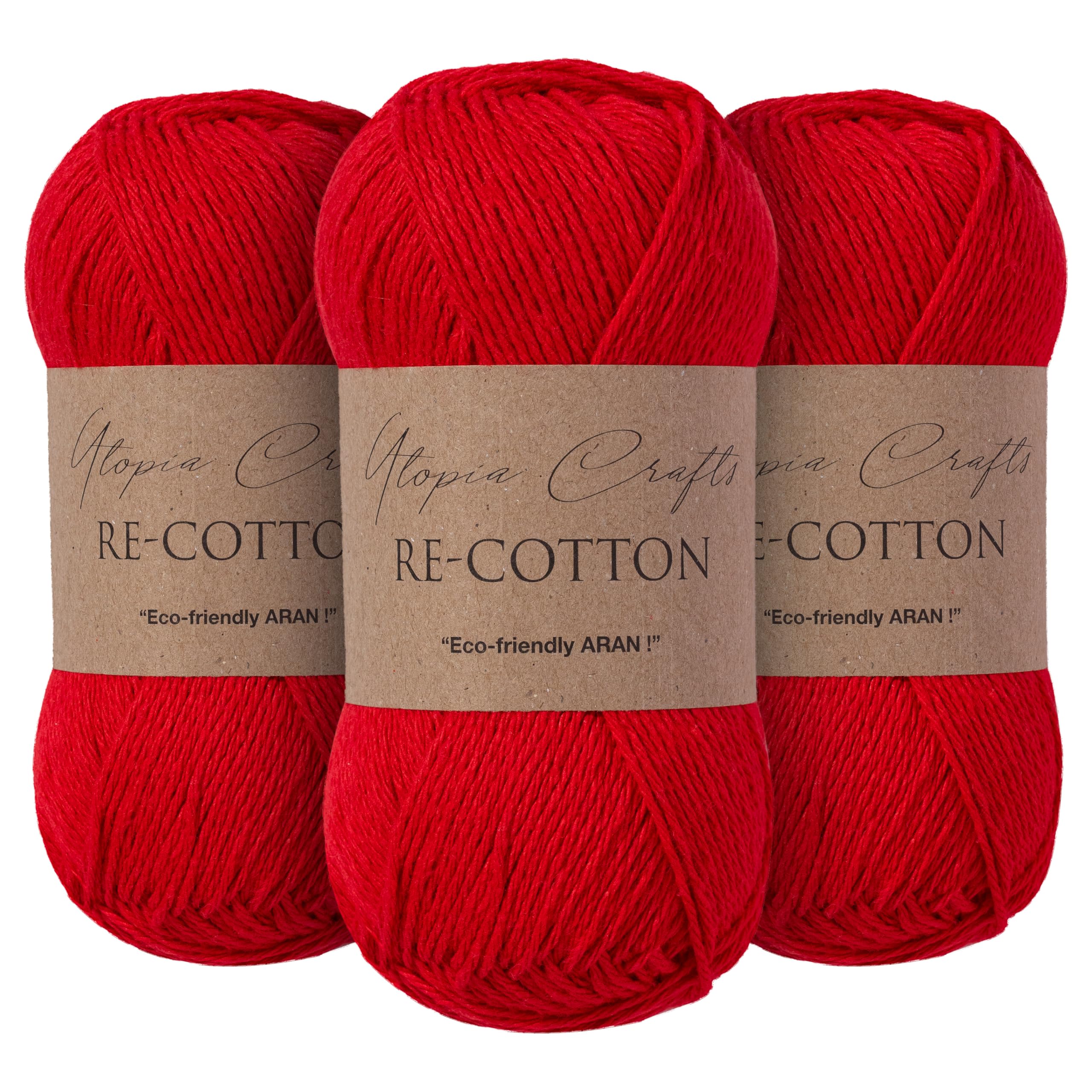 Utopia Crafts Re-Cotton Knitting Yarn 3X 100g (Scarlet)