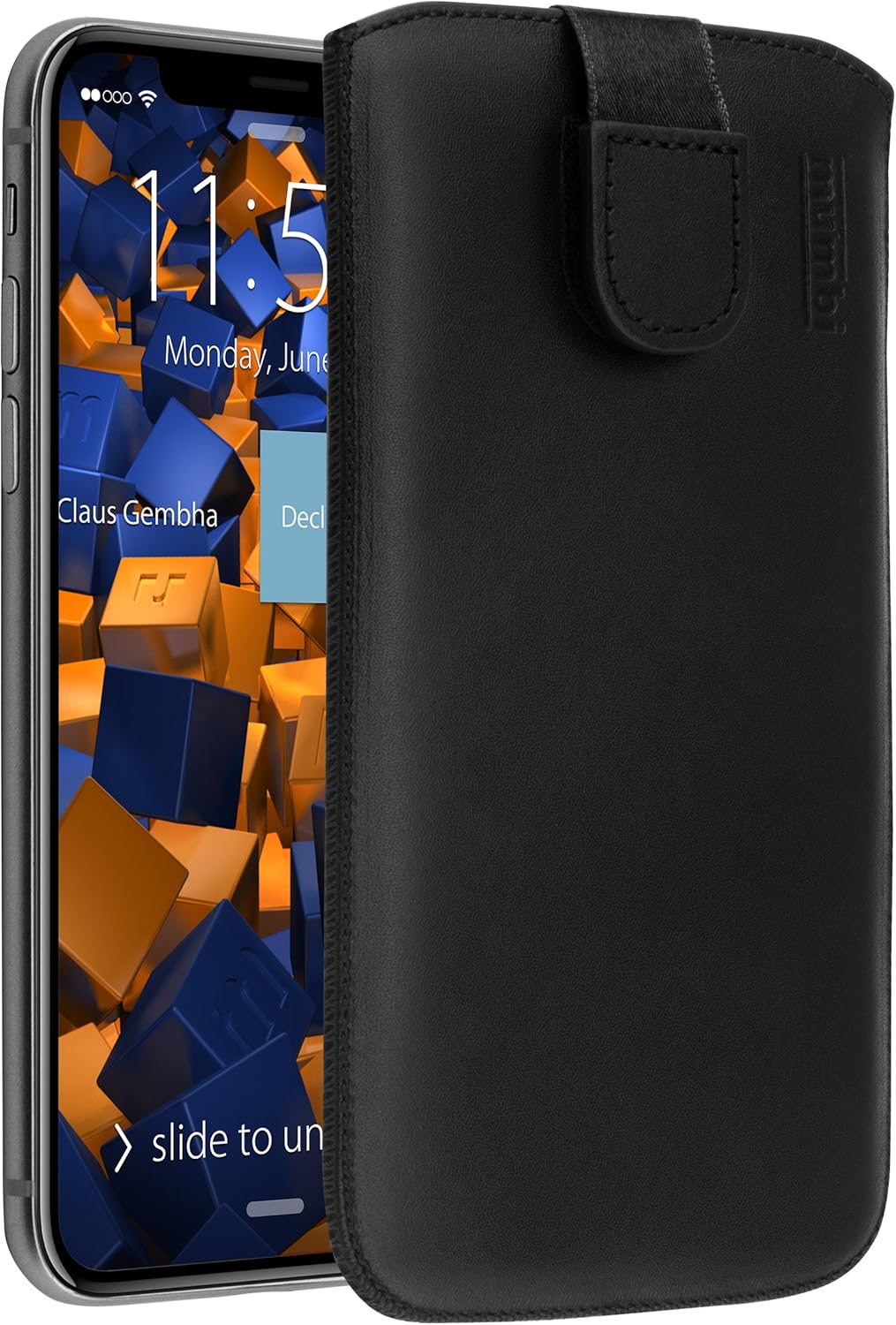 mumbi Genuine Leather Case Compatible with iPhone X/XS Black - 5.85 Inches