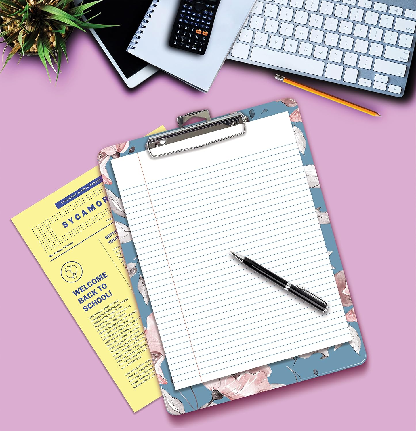 Better Office Products Fashion Clipboard (4 Pack), Standard A4 Letter Size, 12.5" x 9", Wooden with Low Profile Clip and Retractable Hanging Tab, Decorative (Floral Designs)