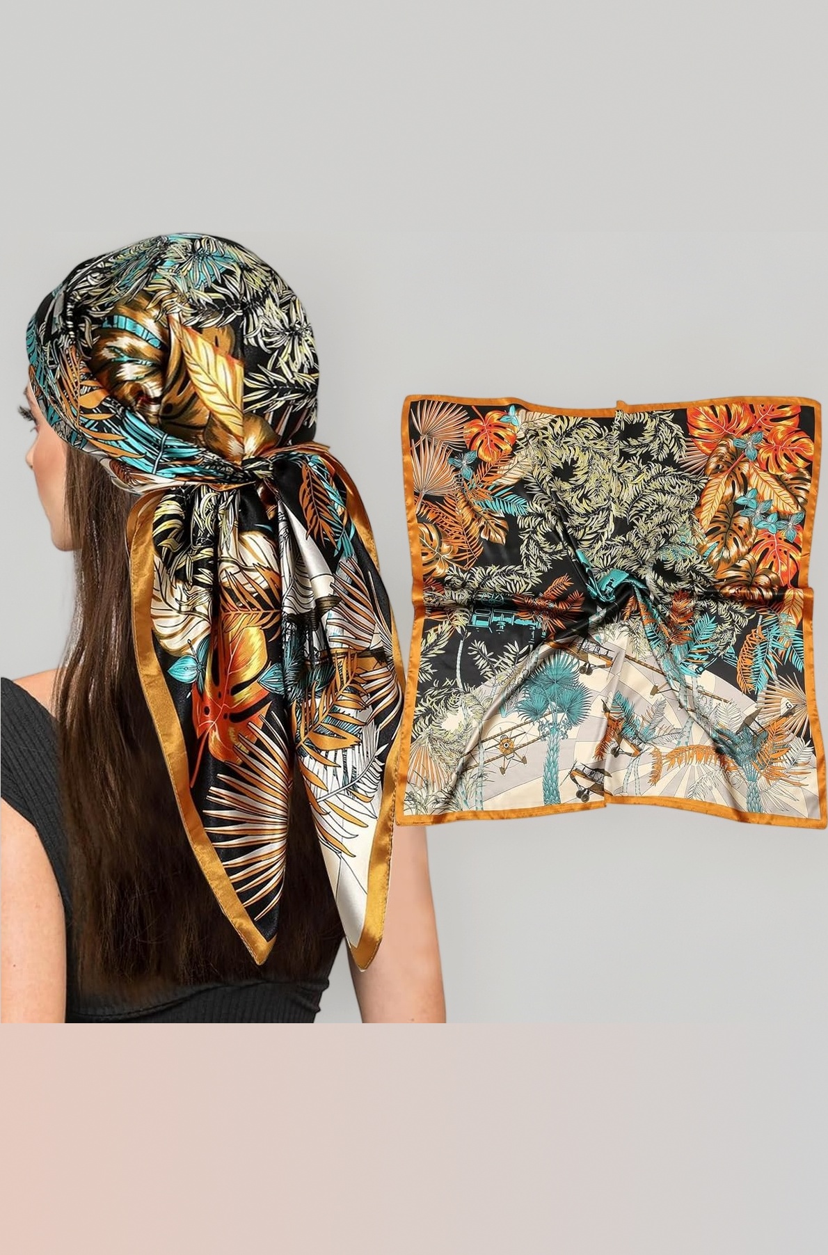 PALAY Satin Head Scarf for Women Stylish, Silk Scarves Hair Scarfs for Women, 35 In Silk Scarf for Women, Square Scarves for Women, Fashion Print Ladies Neck Scarf for Hair for Women Gift