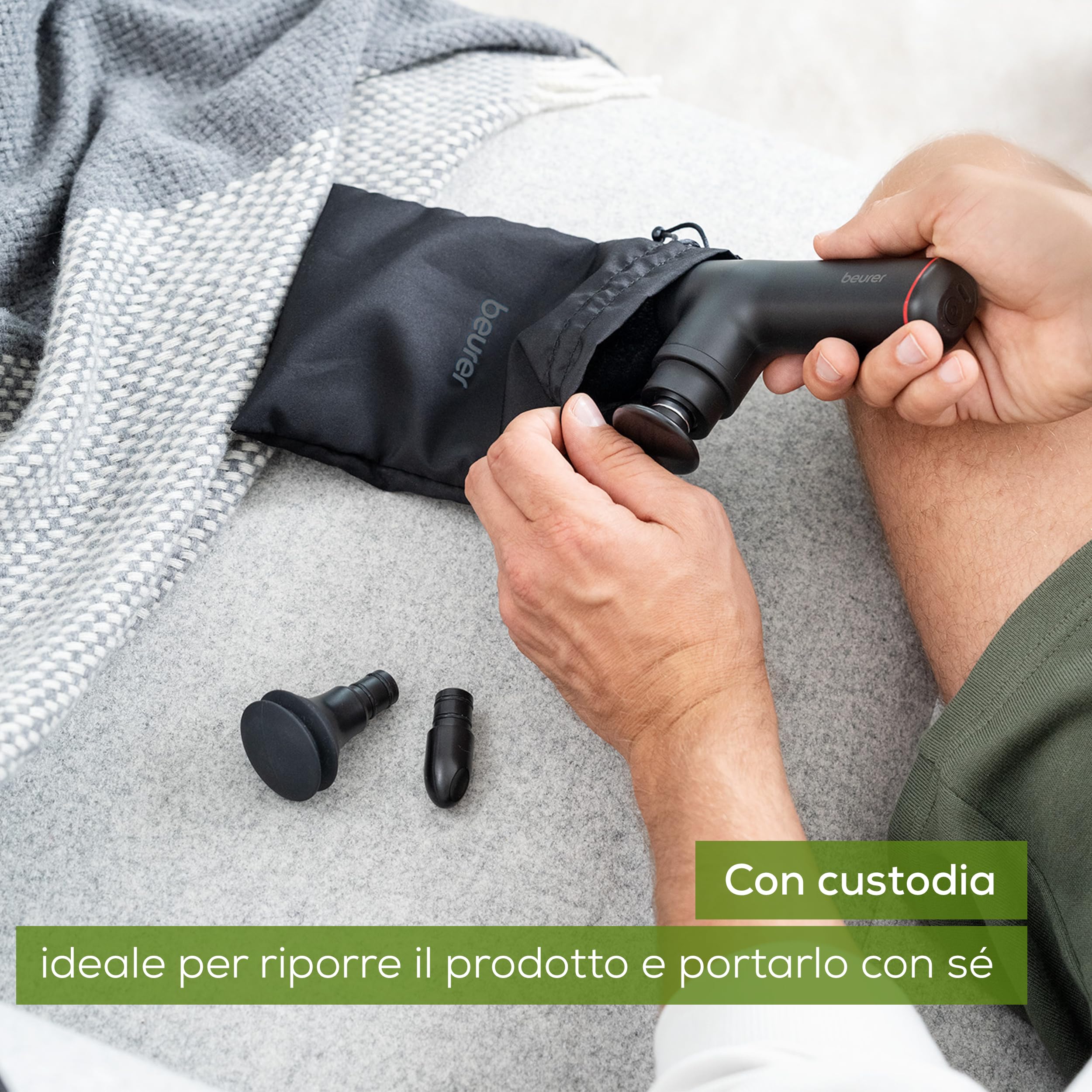 Beurer MG 79 Pistola per Massaggio Sensitive Compatta con 3 Accessori, Massaggio Delicato nelle Zone Sensibili del Corpo, Pratico Massaggiatore Muscolare con 3 Livelli di Intensità e 3 Accessori