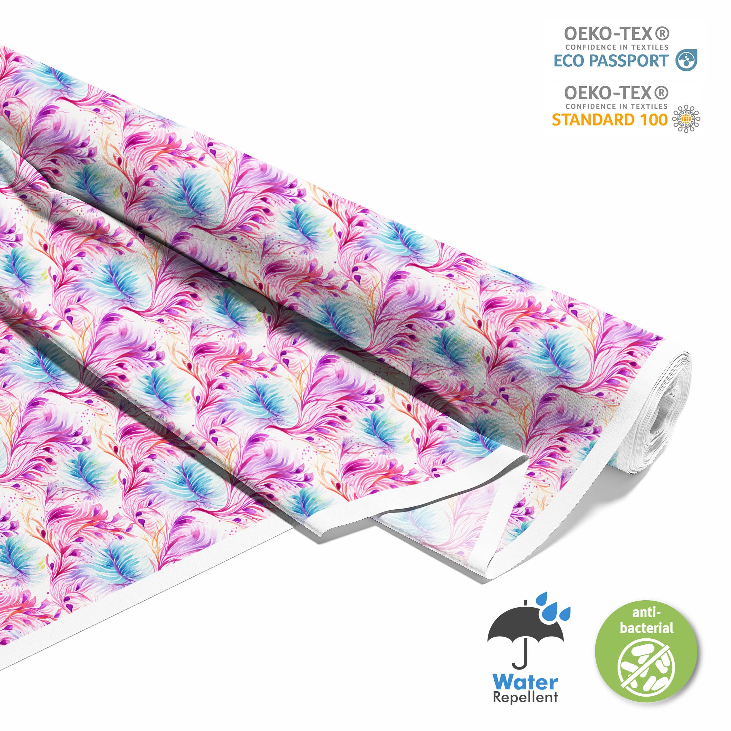 HEKO PANELS Stoff Oxford Wasserdichte Meterware Canvas-Stoff Polyester Nähstoff Dekostoffe Handwerken Wasserabweisend Blickdicht Pflanzen Aquarell Wasserfarbe 5 Meter 155 x 500 cm DX2217