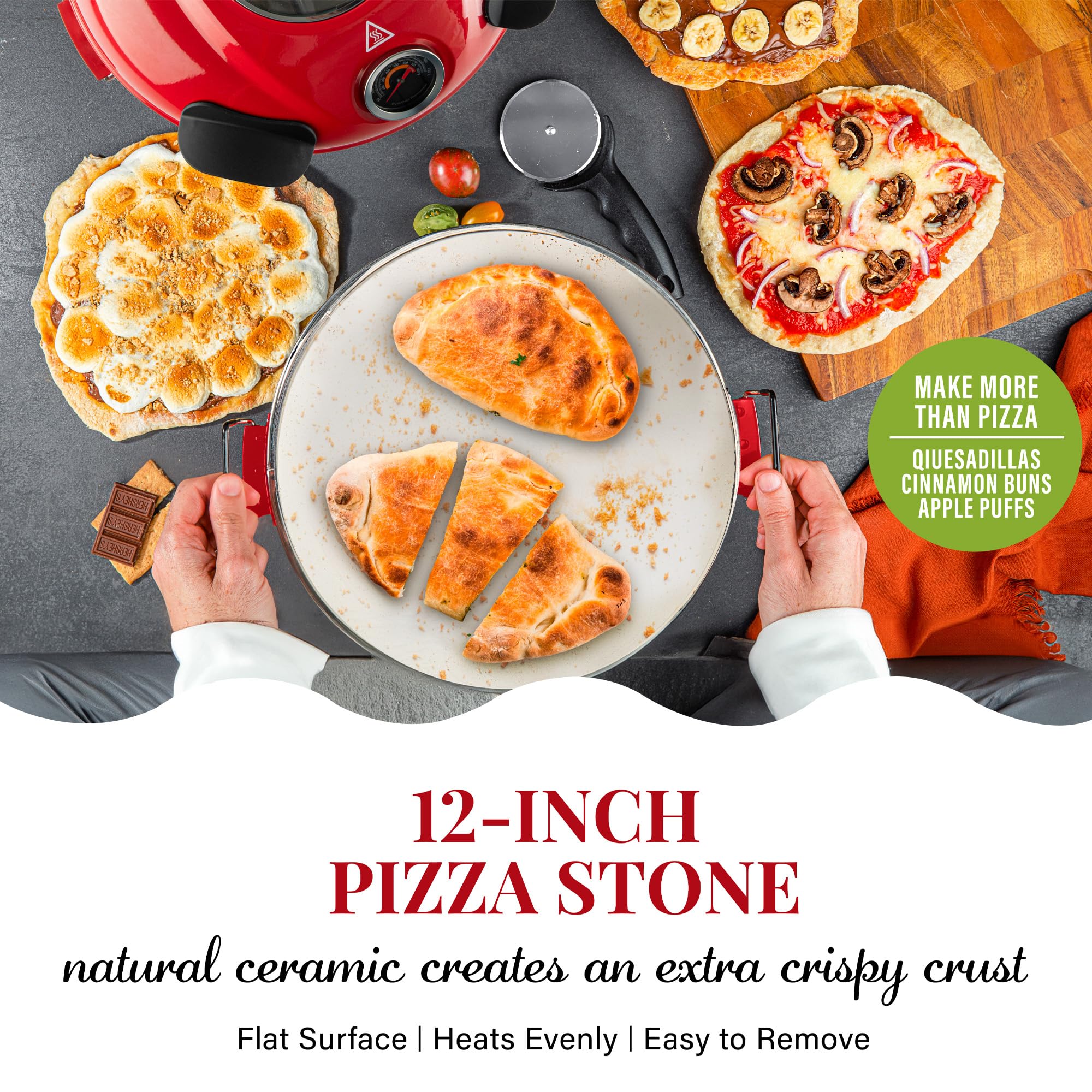 Granitestone - Horno de pizza de corteza crujiente – Horno eléctrico de pizza de 12 pulgadas para encimera de interior con piedra de cerámica calienta hasta 800˚F para una deliciosa pizza 5