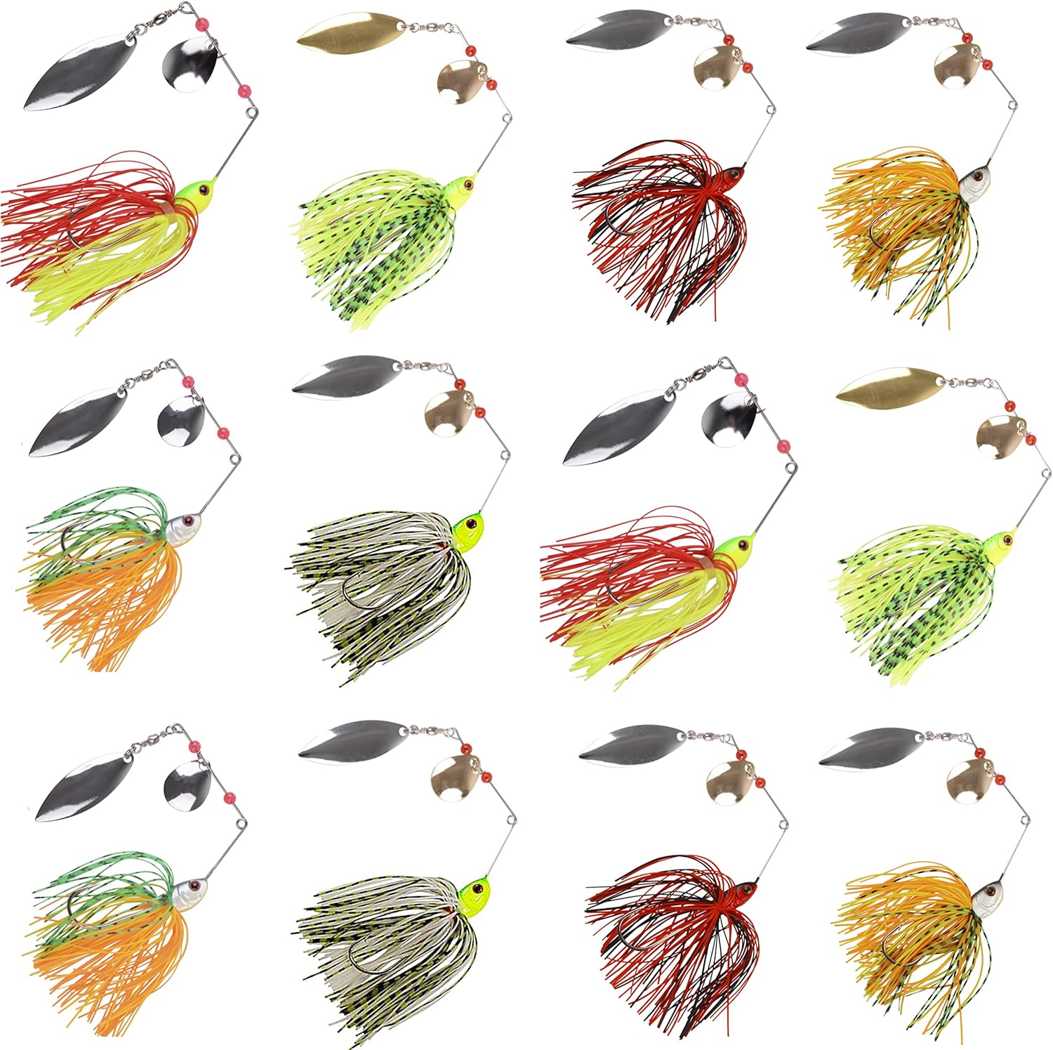 Fishing Lures Spinnerbaits,6/12pcs Bass Fishing Lures Weedless Spinner Baits Bass Lures Multicolor Buzzbaits Skirts Jigs for Bass Trout Walleye Pike Salmon Fishing