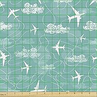 Vista 231 de Ambesonne Tela Geométrica por Yarda, Diseño Monocromo Patrón Abstracto de Líneas Continuas sobre Fondo Liso, Tela de Punto Elástico para Ropa