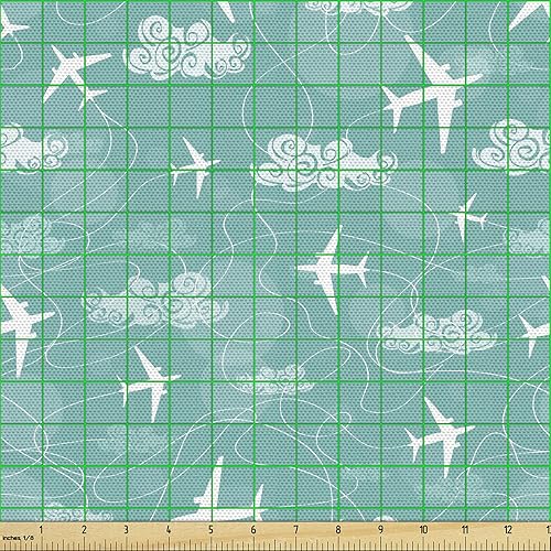 Miniatura 231 de Ambesonne Tela Geométrica por Yarda, Diseño Monocromo Patrón Abstracto de Líneas Continuas sobre Fondo Liso, Tela de Punto Elástico para Ropa