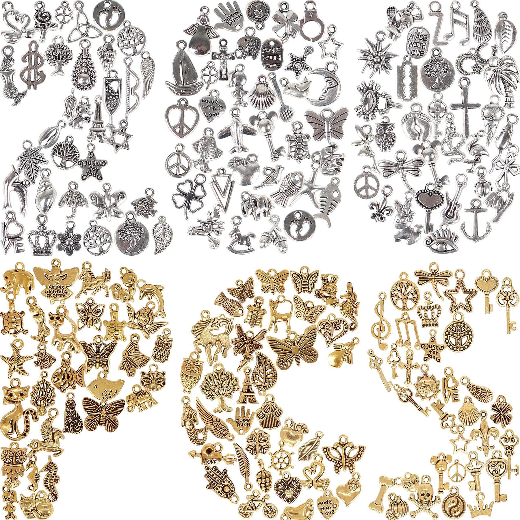 BIHRTC 200 pack of Chain Bracelets Silver Charms Mixed Pendants DIY Handmade Accessory