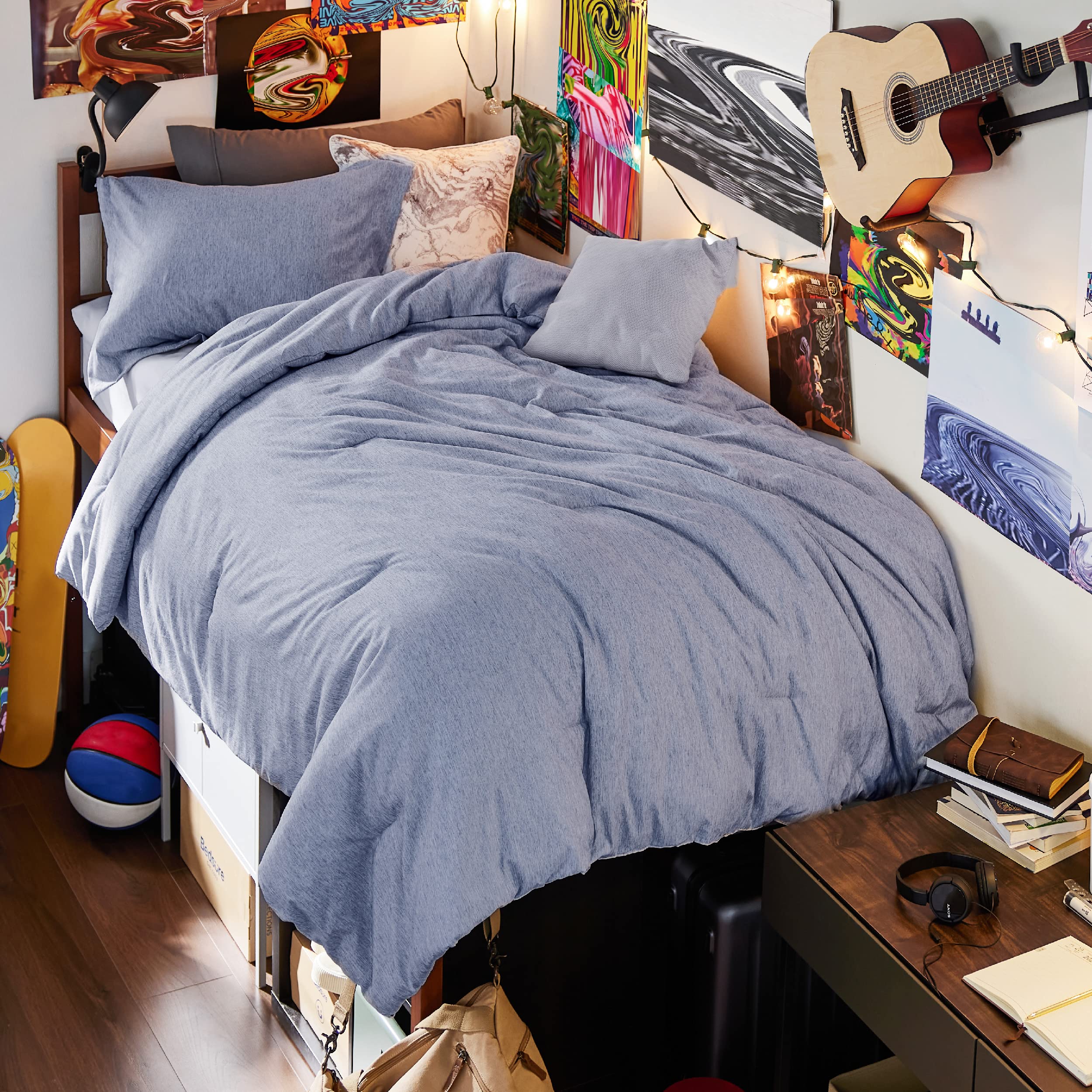 Bedsure Twin/Twin XL Comforter Set Kids - Blue Twin Extra Long Comforter, Soft Bedding for All Seasons, Cationic Dyed Bedding Set, 2 Pieces, 1 Comforter (68"x88") and 1 Pillow Sham (20"x26"+2")