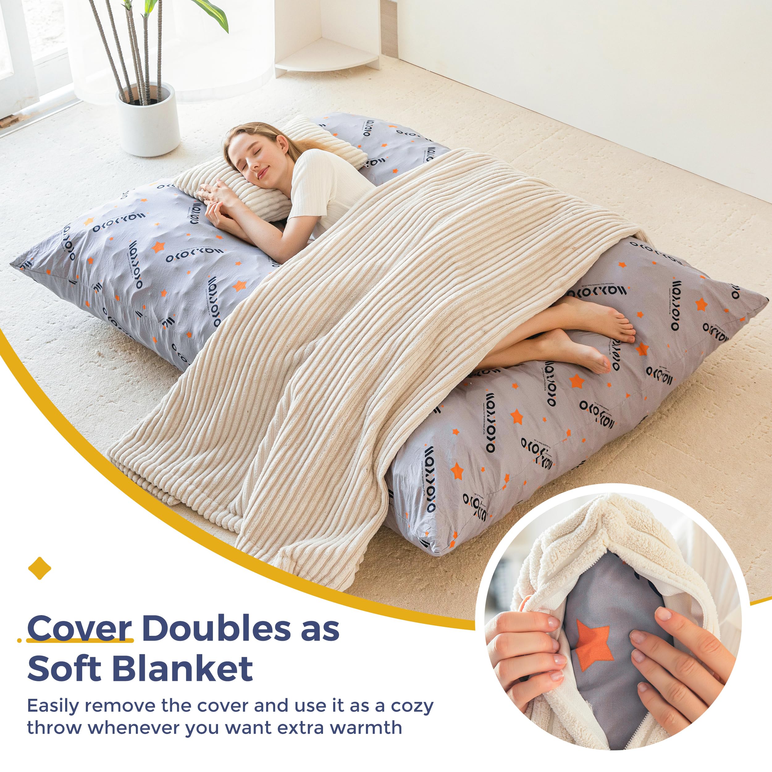MAXYOYO Sitzsack XL, aus Cordstoff Abnehmbar, Riesen Bean Bag mit Flauschiger Schaumstoff Füllung, Großes Bodenkissen für Erwachsene & Kinder