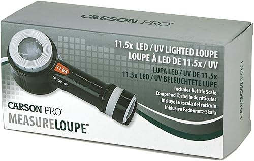 Miniatura 5 de Carson PRO Series MeasureLoupe 11.5x Lupa enfocable con luz LED y UV con escala de retícula y estuche de almacenamiento (CP-45)