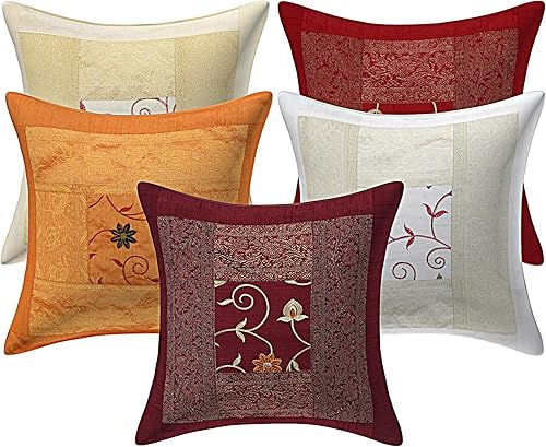 Miniatura 10 de Real Online Seller Juego de 1 fundas de almohada indias cuadradas étnicas bordadas a mano con estampado de elefante, funda de cojín decorativa de