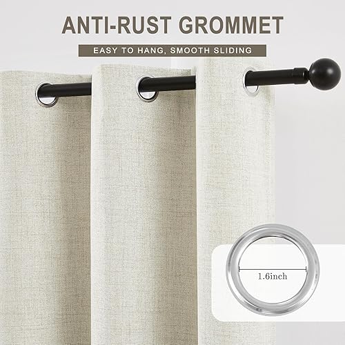 Miniatura 6 de Cortinas 100% opacas para dormitorio, cortina de lino negro de granja de 84 pulgadas de largo, juego de 2 paneles, cortinas de ventana con textura