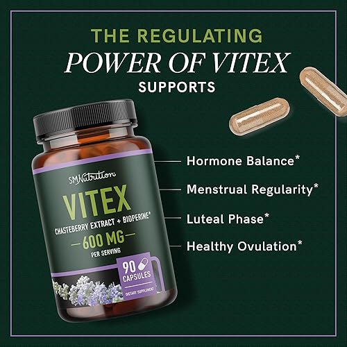 Miniatura 2 de Vitex Chasteberry Suplemento 600mg | Agnus Castus para el equilibrio hormonal de las mujeres, menopausia, regularidad menstrual y acné hormonal* |