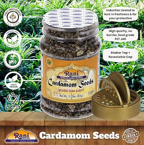 Miniatura 4 de Rani Cardamomo (Elachi) Semillas decorticadas con especias indias de 3.25 oz (92 g) Tarro de PET  Todo natural  Vegano  Apto para gluten  Sin OMG