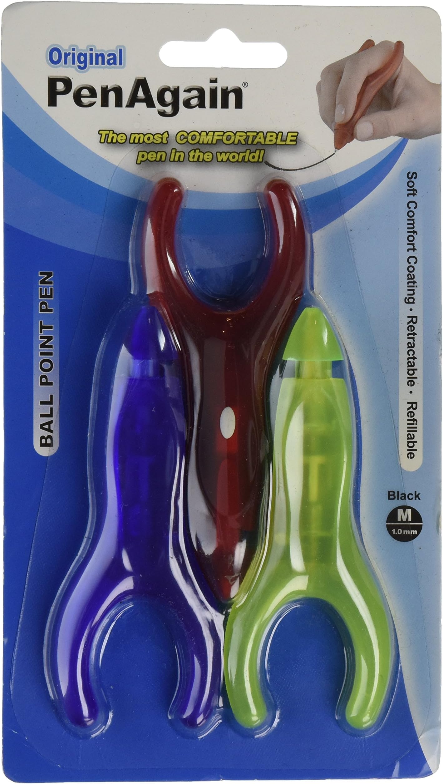 PenAgain 3 Pack Pens RED BLUE GREEN or NEON GREEN (00063)