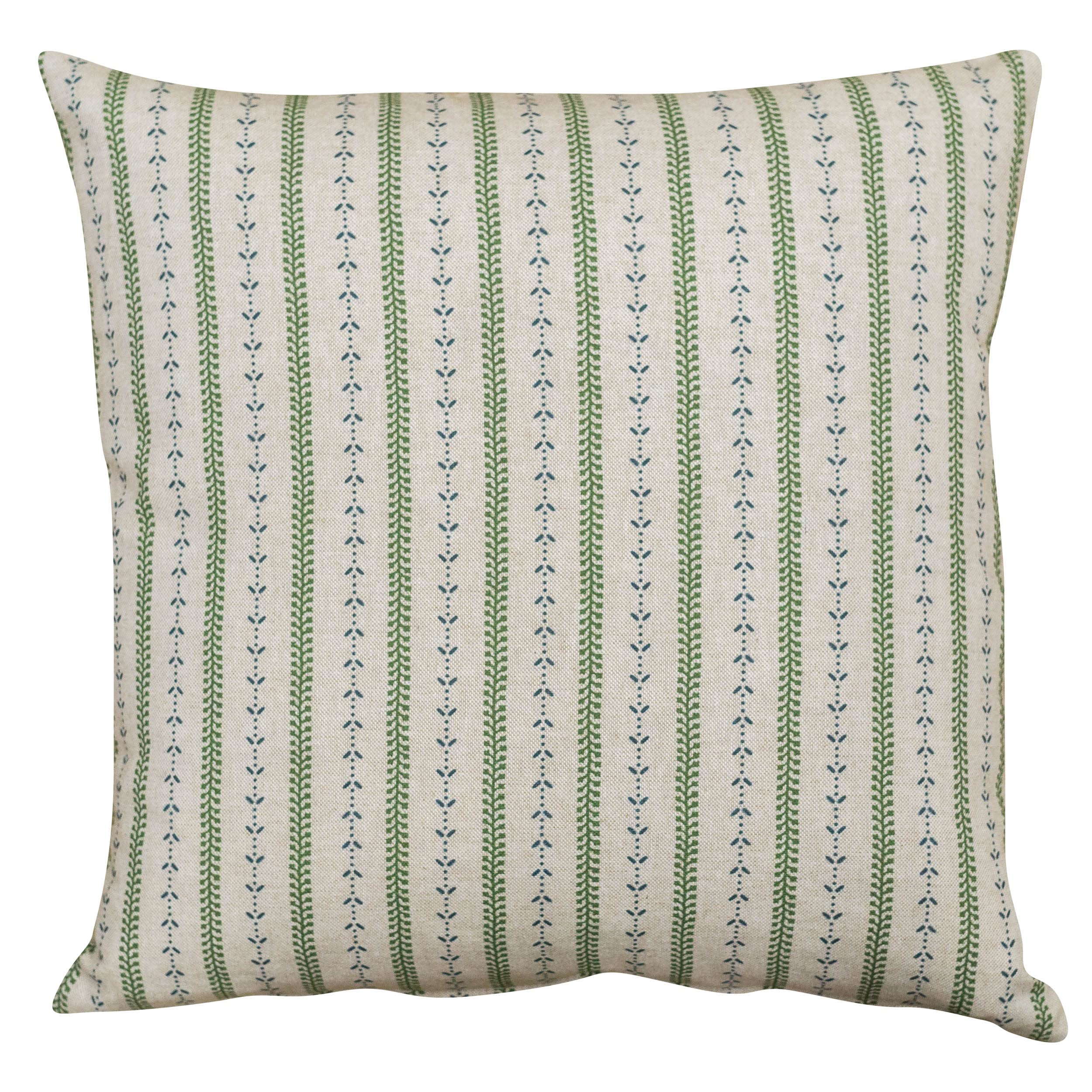 Linen Loft Green/Blue Cotswold Countryside Stripe Cushion Cover. Cottagecore And Floral Botanical Stripe Design. 17X17 Cushion Cover Only