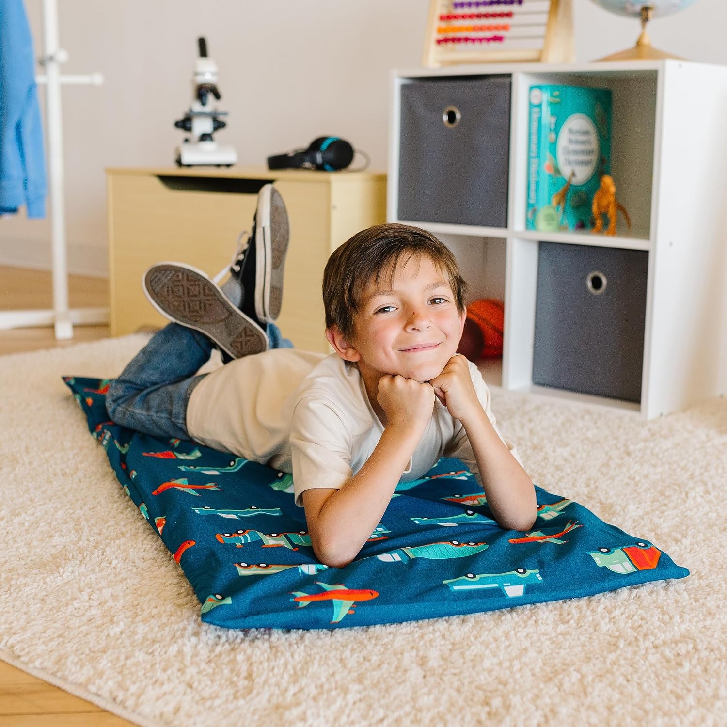 Wildkin Kids Cotton Nap Mat Cover for Boys – Soft Replacement Cover with Sewn-in Flap, Fits 1.5" Vinyl Sleep Mats, Machine Washable, Daycare & Preschool, Ages 2–6 – Transportation