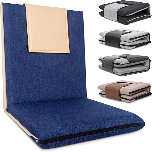 Miniatura 9 de FASTMOMENT Silla de piso con soporte para el respaldo, silla de piso ajustable de 14 posiciones, silla de piso portátil para adultos y niños, silla