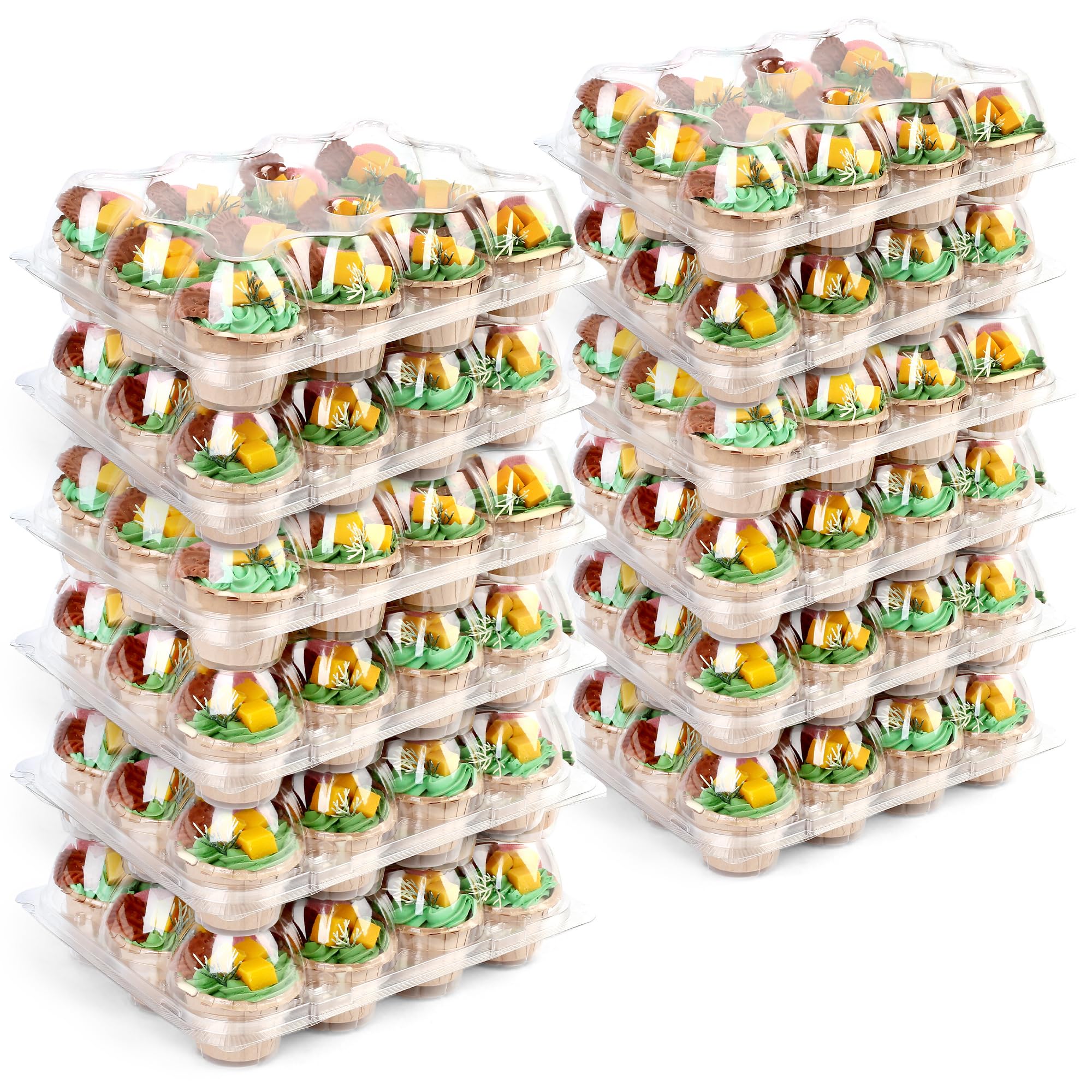 LotFancy (12 Count x 20 Sets) Cupcake Containers, Plastic Cupcake Boxes Holderd with 240 Liners, BPA Free, Disposable Cupcake Carrier Holder with Detachable Tall Dome Lid