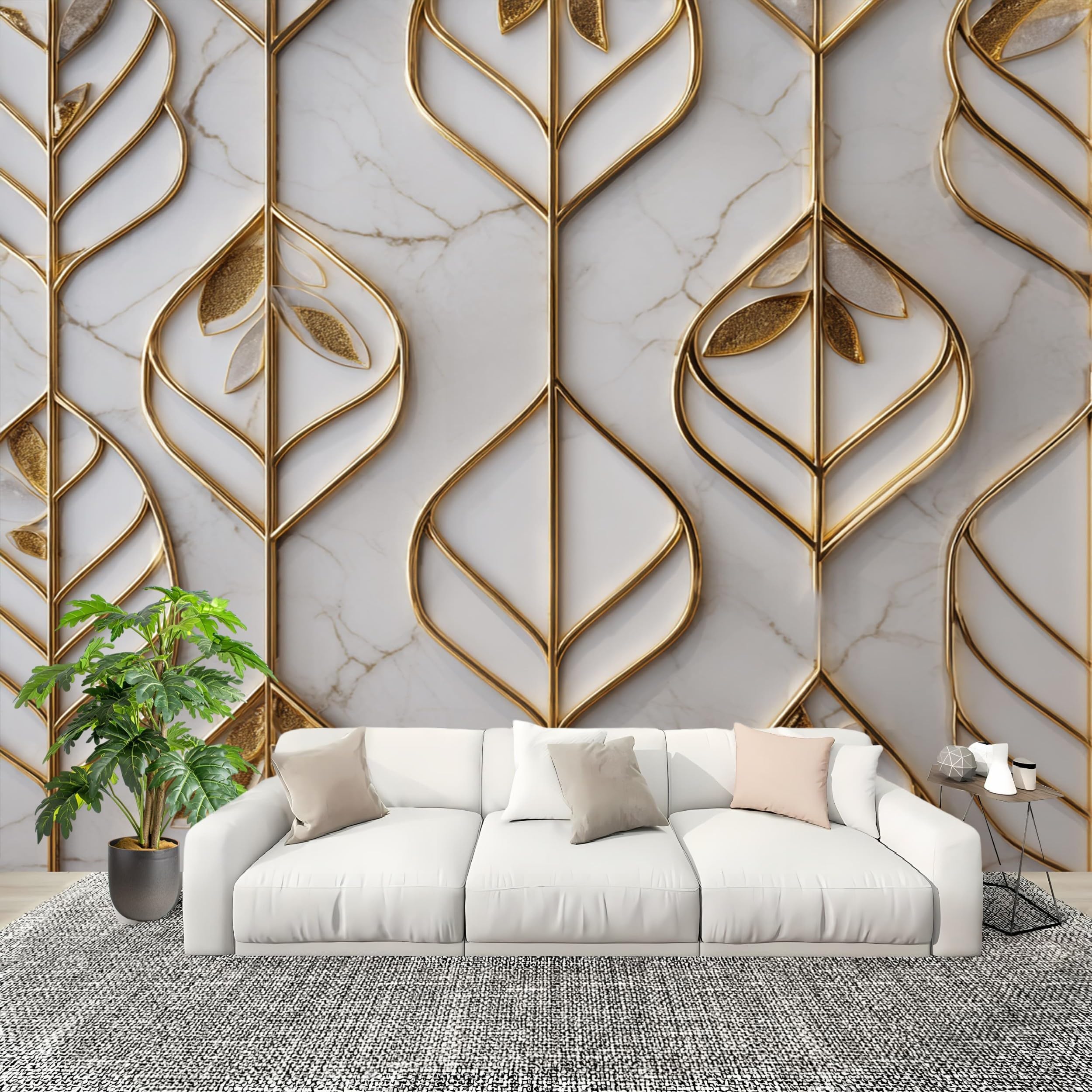 Fototapeta 3D HD Printin szer. 350 x wys. 256 cm, złote linie przeciwporostowe włókniny fototapeta naklejki luksusowe geometryczne marmur duży mural tapeta do sypialni na sofę tło telewizora ściana