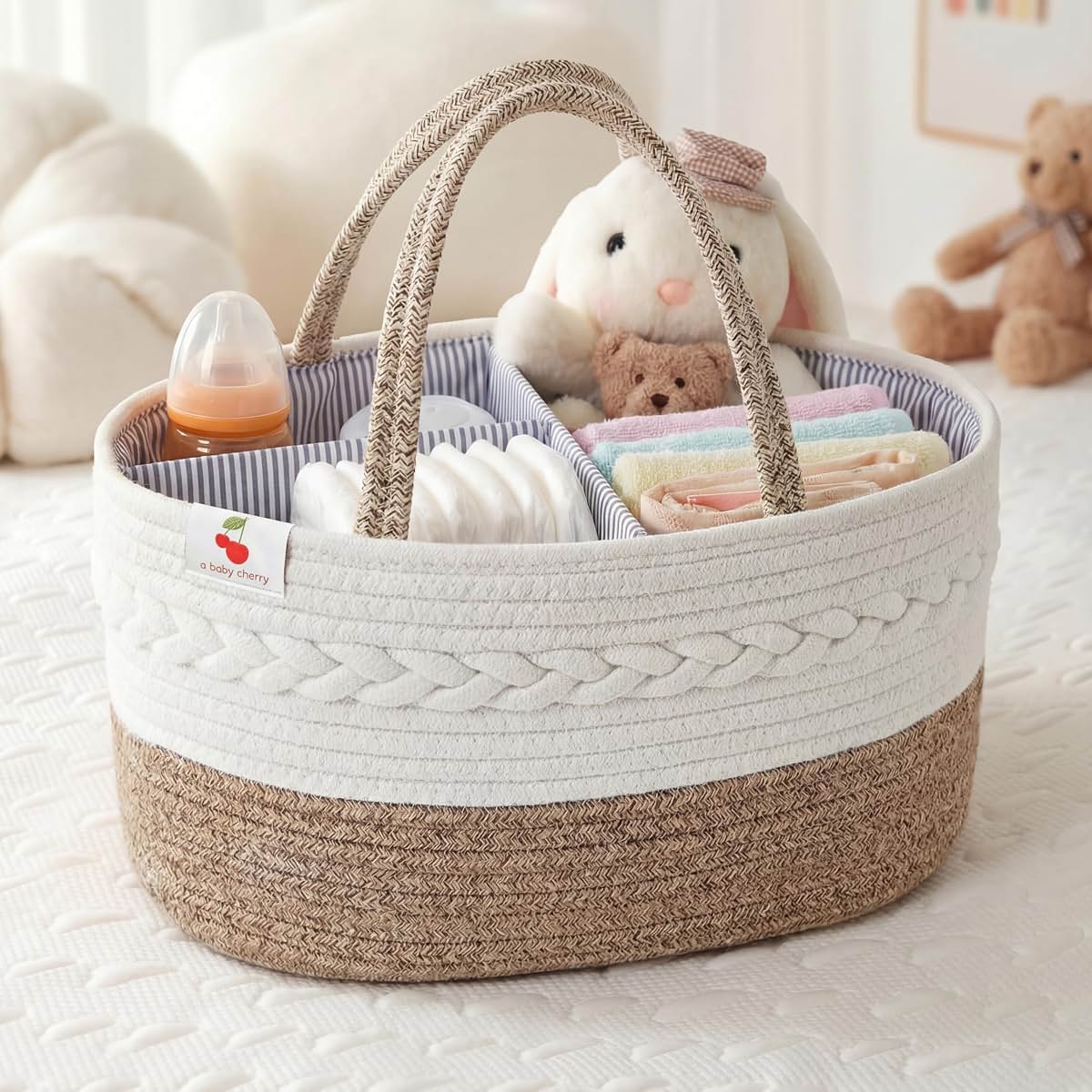 a baby cherry Brown Cotton Diaper Caddy