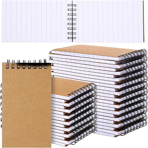 Miniatura 1 de SATINIOR 24 cuadernos de papel kraft en espiral de 3 x 5 pulgadas, mini diario de bolsillo, cuaderno de notas con rayas universitarias, bloc de