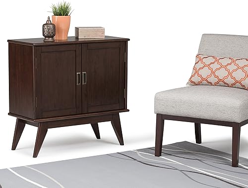 Miniatura 3 de SIMPLIHOME Draper - Armario bajo de madera maciza de 32 pulgadas de ancho, moderno de mediados de siglo, color marrón caoba medio, para sala de