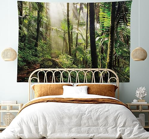 Miniatura 5 de Ambesonne Tapiz Puerto Rico tamaño King, camino de la selva a través del bosque nacional El Yunque, colcha colgante de pared, decoración de pared,
