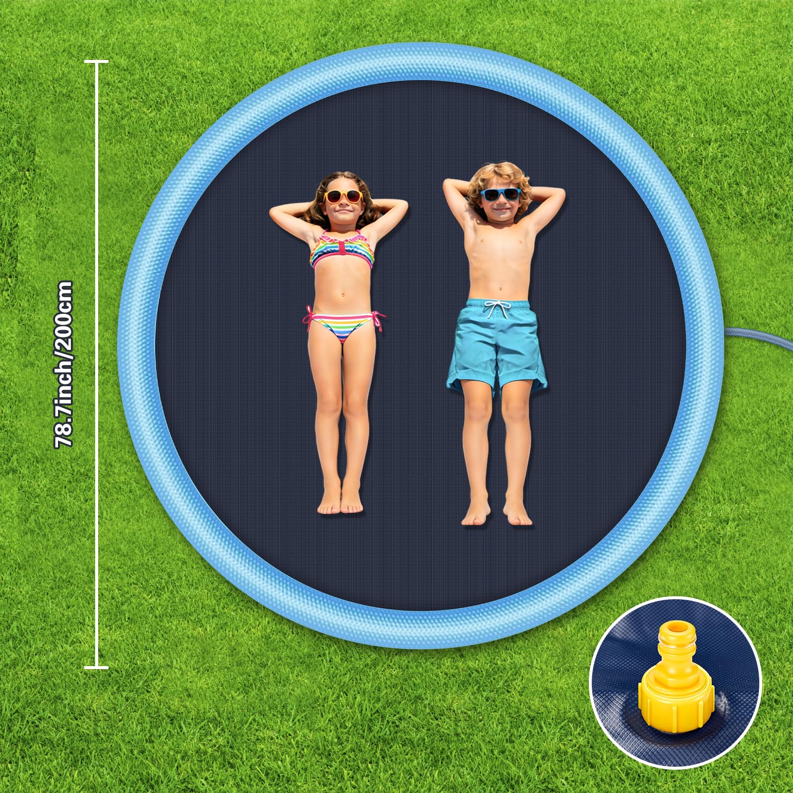 Tappetino Spruzzi Acqua 200CM, Splash Pad Bambini e Cani in PVC Antiscivolo, Tappetino Gioco d'Acqua con Sprinkler Regolabile, Giochi Acqua Giardino Estate