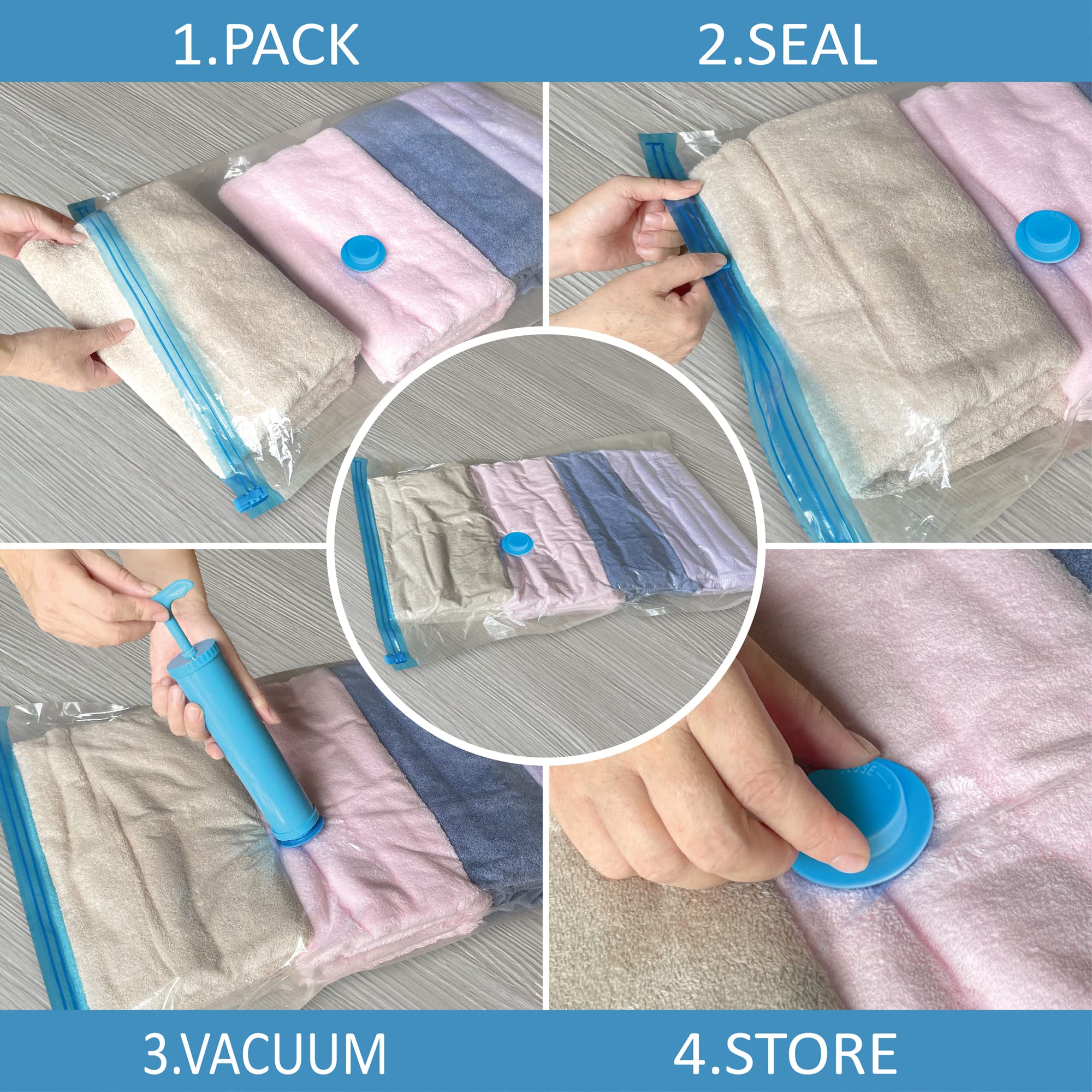20 bolsas de almacenamiento al vacío combinadas (4 jumbo, 4 grandes, 6 medianas y 6 pequeñas), bolsas de sellado al vacío con bomba, bolsas de espacio, bolsas selladoras al vacío para ropa, edredones,