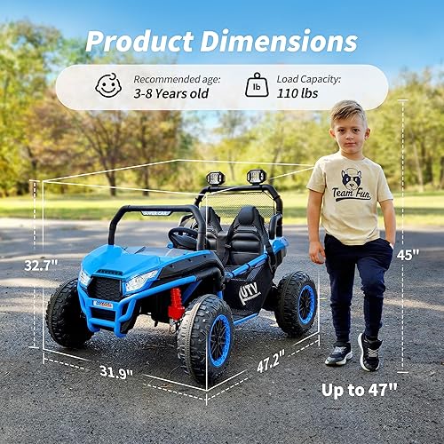Miniatura 8 de 24V Kids UTV, 4WD 2 plazas Ride-on coche eléctrico de juguete para niños grandes con control remoto, 2WD4WD conmutable, 4x200W Motor - Azul