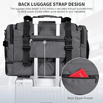 WITZMAN Duffle Bag for Men 50L Nylon Travel Weekender with Shoe Compartment | Multi-pockets with Dry-wet Pocket, Convertible, Large, Carry On, One Duffel Bag for Gym, Overnight, Sports, B723 Silvery Grey