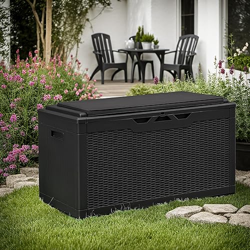 Miniatura 2 de Devoko Caja de cubierta de 100 galones, caja de almacenamiento impermeable al aire libre con cojín (negro)