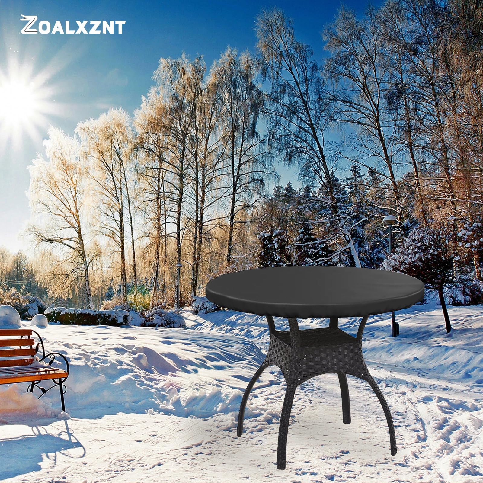Housse Plateau Table Ronde Imperméable 124x10cm Noir - Protection Jardin Extérieur 420D Oxford