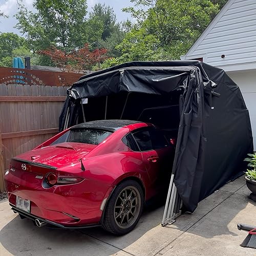 Ikuby Medium Carport, Car Shelter, Car Canopy, Car Garage, Car shed, Car House, Car Park, Foldable, Retractable, Lockable, Durable Shelter (Black, Medium)