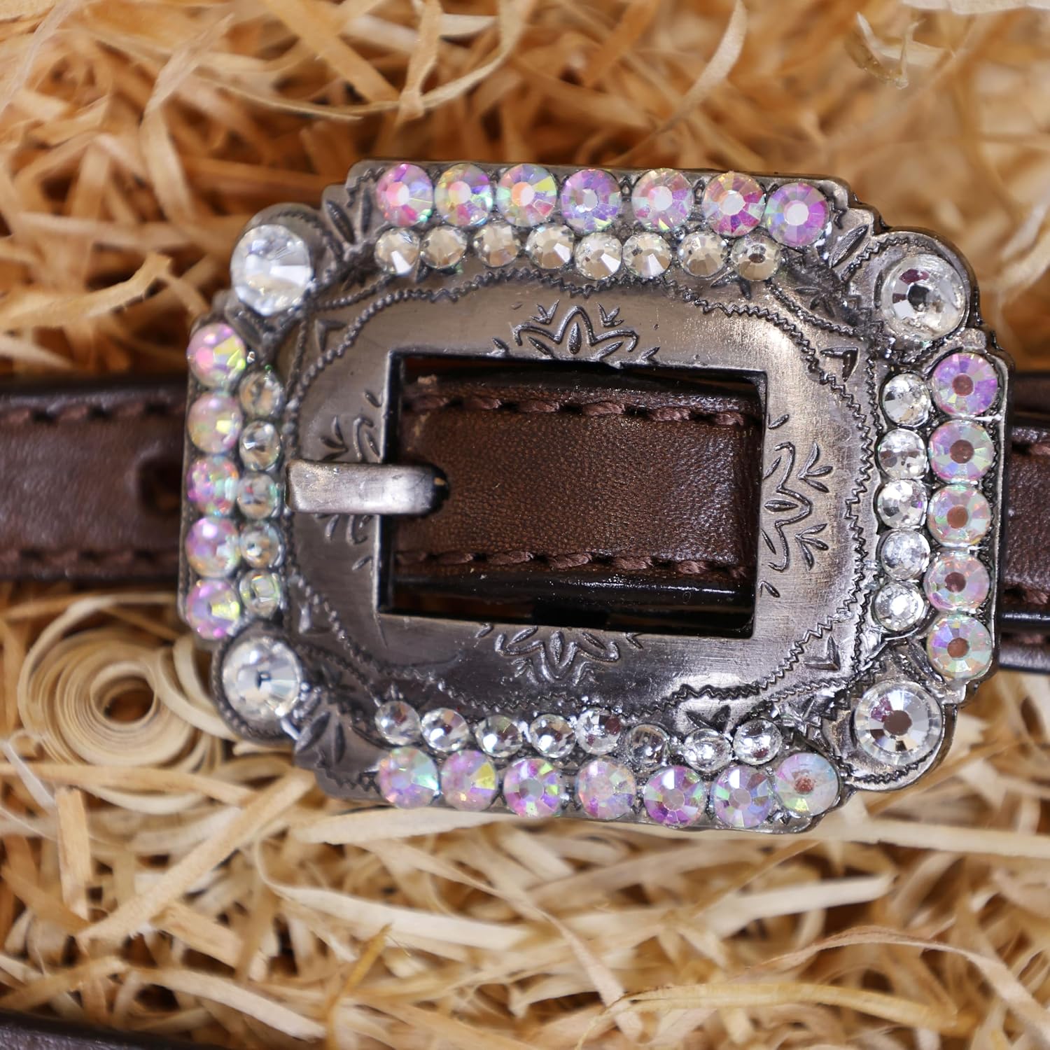 Western Headstall & Breast Collar Tack Set – Gladiator Style with Clyster Stones & Leather Fringe | Genuine Argentine Cow Leather | Antique Nickel Hardware