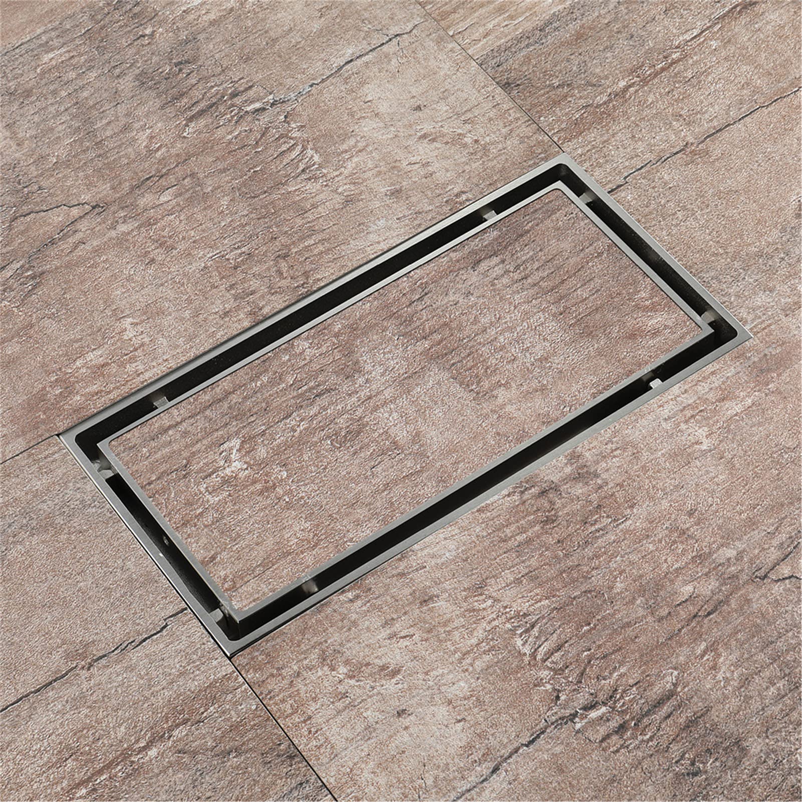 Scarico doccia nichel spazzolato, scarico a pavimento doccia con griglia removibile, scarico a pavimento basso per cucina bagno, fermacapelli,Rectangular