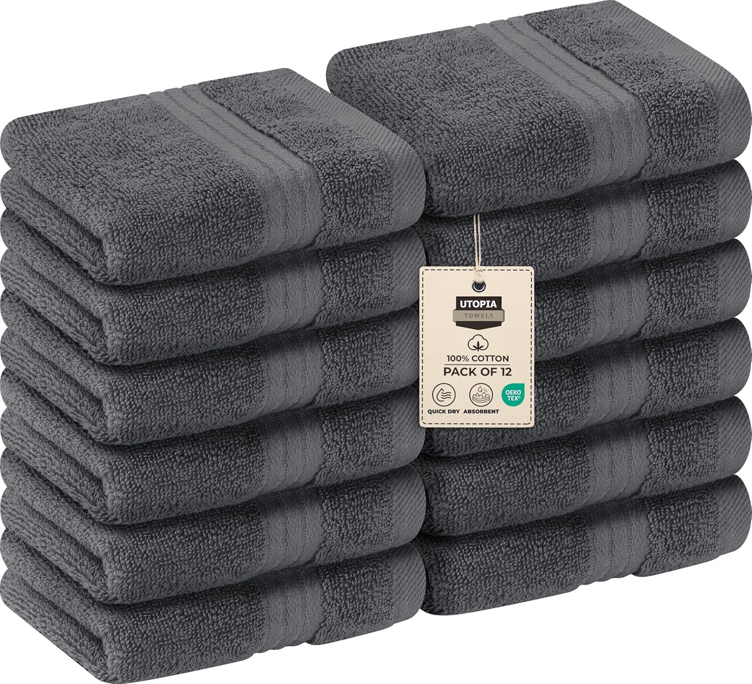 Utopia Towels 12 Pack Premium Wash Cloths Set 12 by 12 Inches 100 Cotton Ring Spun Highly Absorbent