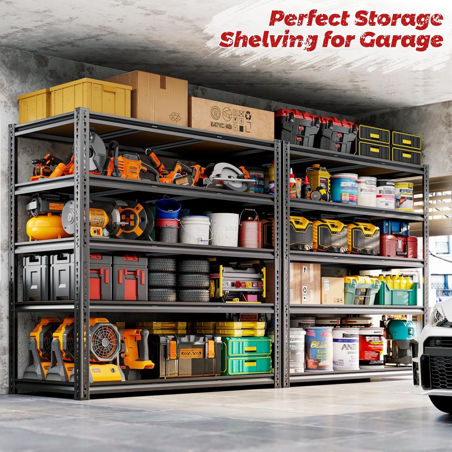 48"W Garage Shelving, 3050LBS Storage Shelves Heavy Duty, 5 Tier Metal Shelving Unit Adjustable Garage Shelves Heavy Duty Shelving for Warehouse,Commercial, Kitchen, 48" W × 24" D × 72" H, Black - Image 3
