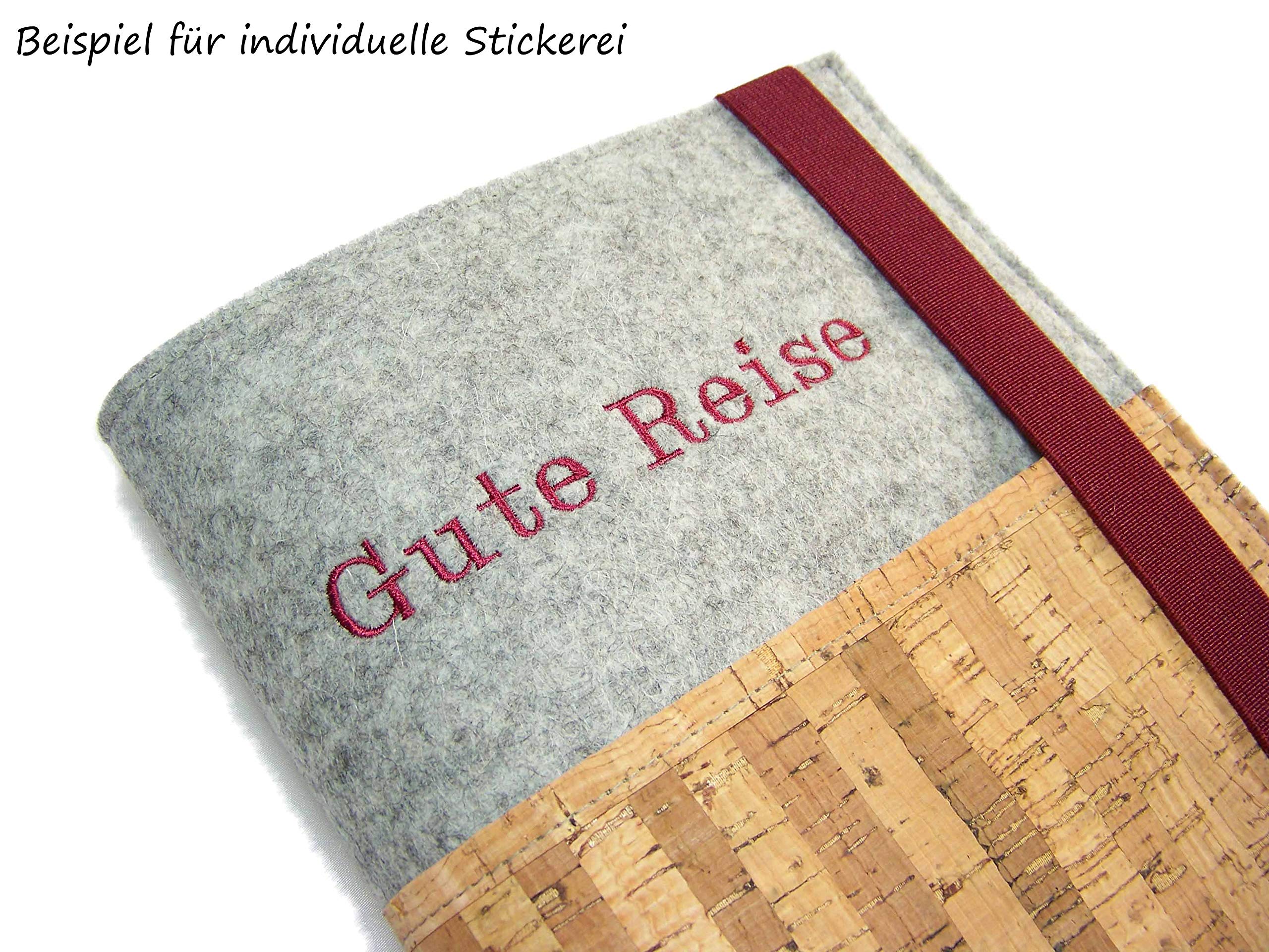 Reiseorganizer Reiseetui Dokumententasche Wollfilz Filz Kork für Reisedokumente inkl. eReader-/Tabletfach bis max. 8"