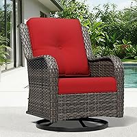 Vista 223 de Joyside Silla mecedora giratoria para exteriores para patio, mecedora de mimbre para exteriores con cojines de tela de olefina adecuada para porche