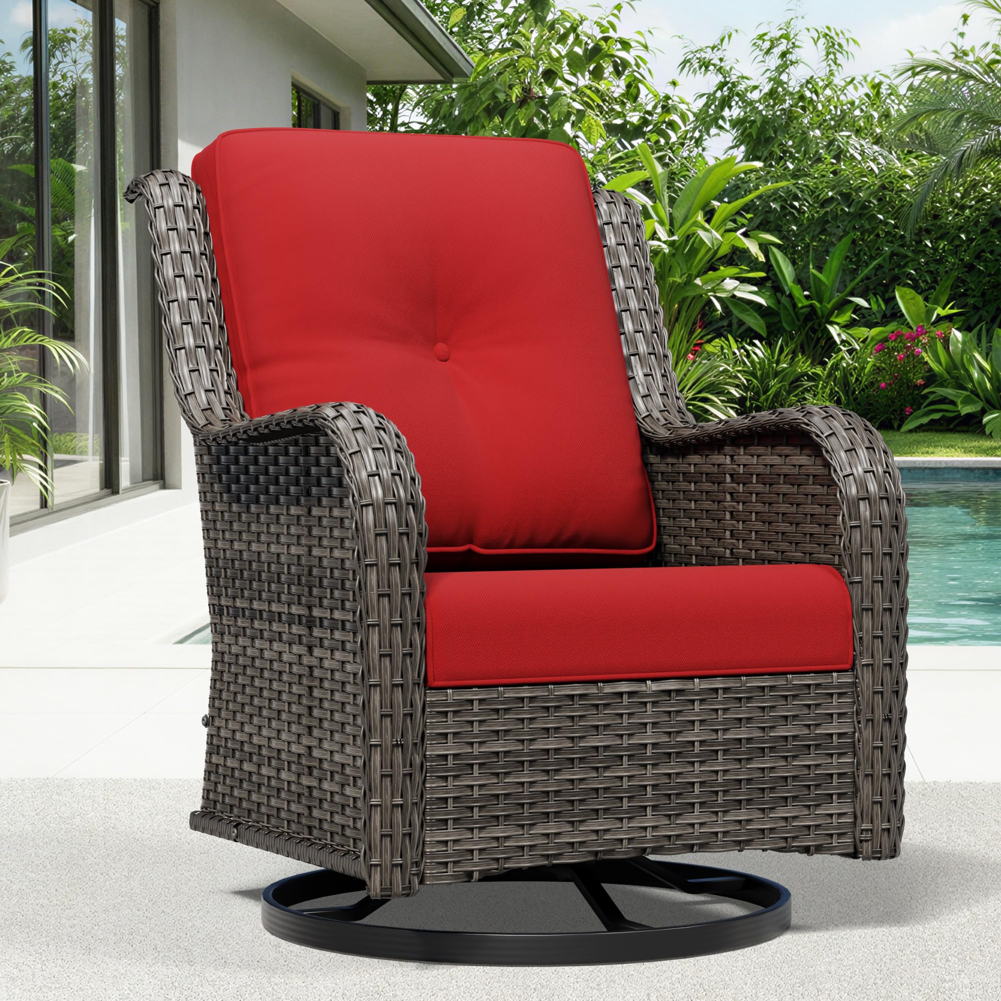 Joyside Outdoor Swivel Rocker Patio Chairs, Wicker Patio Furniture with High Back, Deep Seating, Wide Armrest, Thickened Cushions, Outdoor Rattan Furniture for Deck, Porch Use