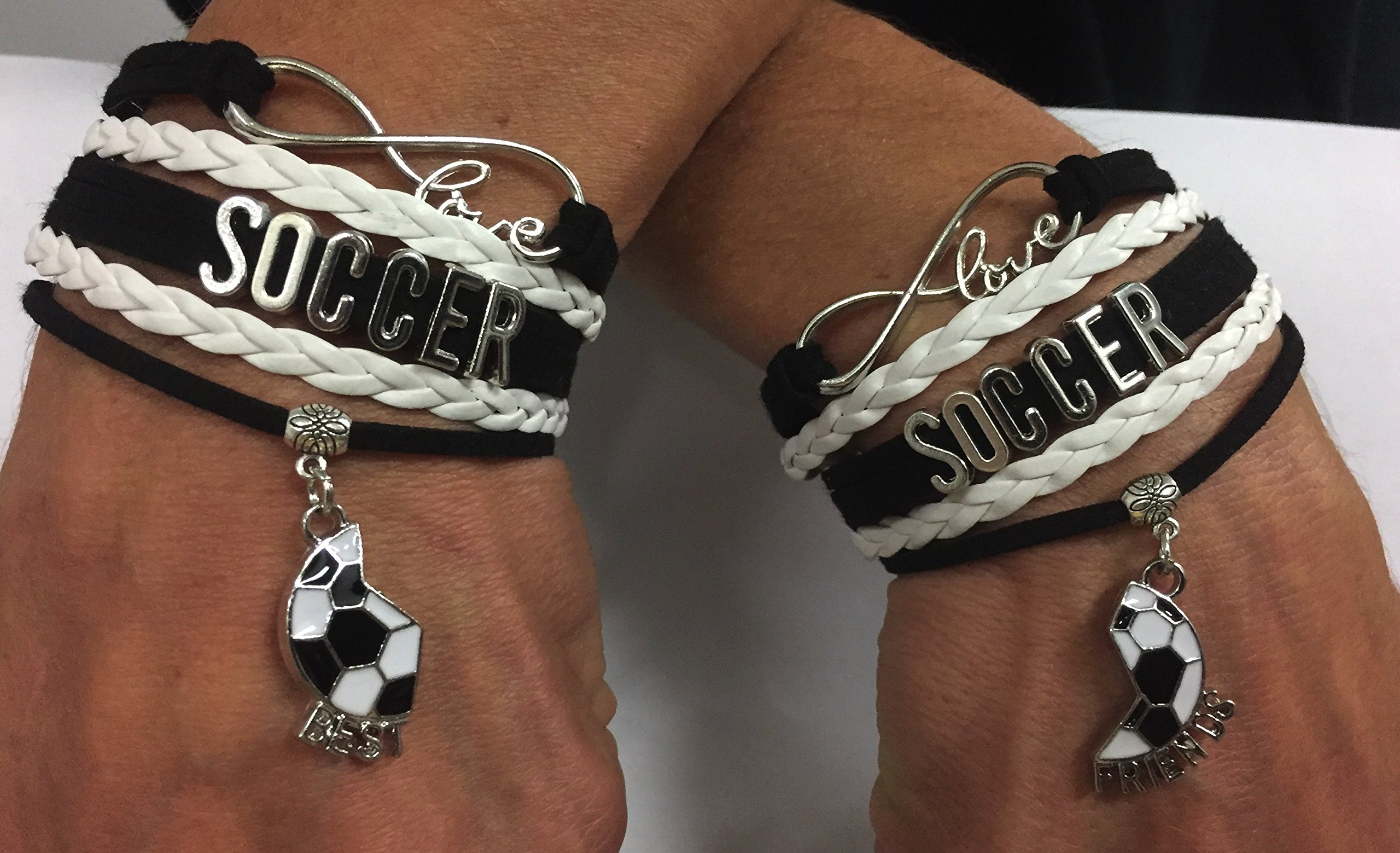 Infinity Collection Soccer Best Friend Bracelets Set – BFF Soccer Jewelry for Players, and Teammates – Black & White Matching Soccer Friendship Charm Bracelets