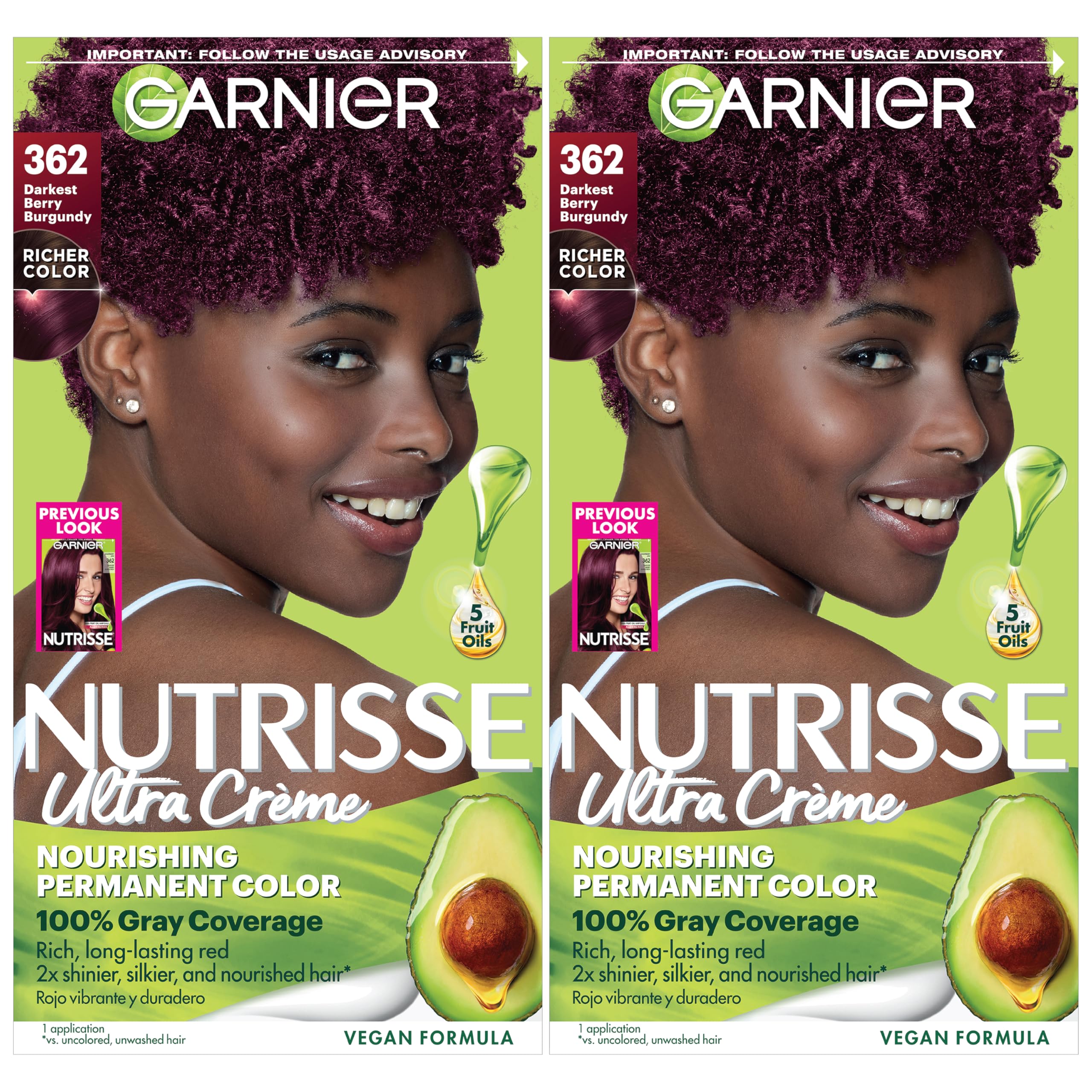 Nutrisse Nourishing Permanent Hair Color Cream, 362 Darkest Berry Burgundy (2 Count) Red Hair Dye