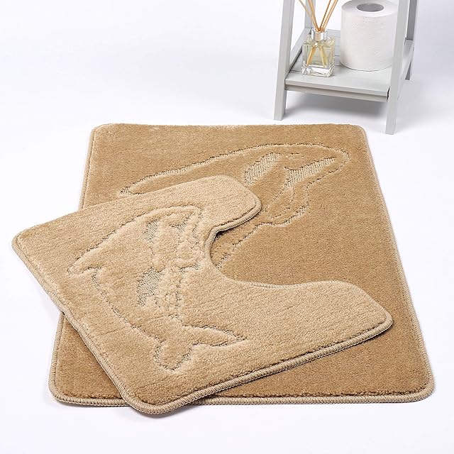 Rohi Bathroom Rug Mat & Toilet Pedestal Mat Set, Soft and Absorbent Rugs, Machine Washable, Quick Dry Bathmat, Plush Carpet for Tub, Shower and Bathroom Floor Mats (Beige, 50cm x 80cm)