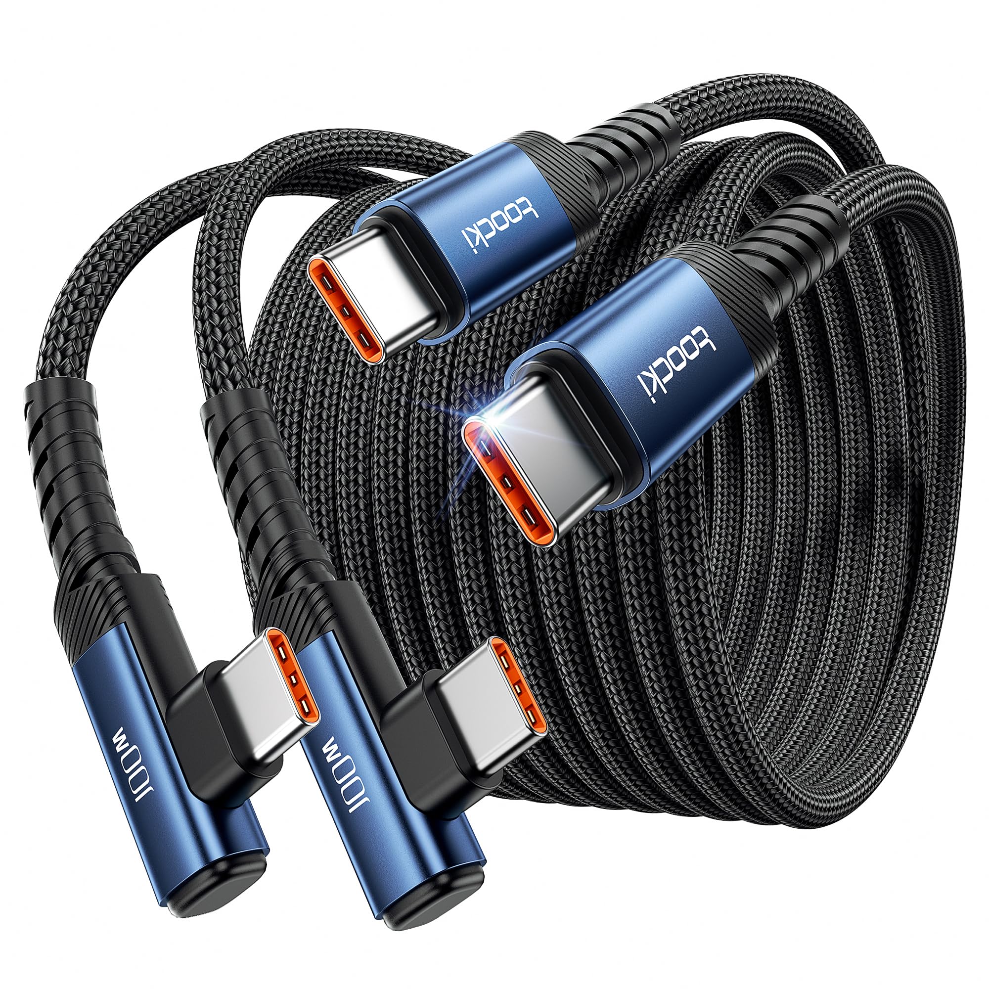 toocki USB C Cable 2Pack 10ft 100W Right Angle Fast Charging Cord Nylon Braided USB 2 0 Cable