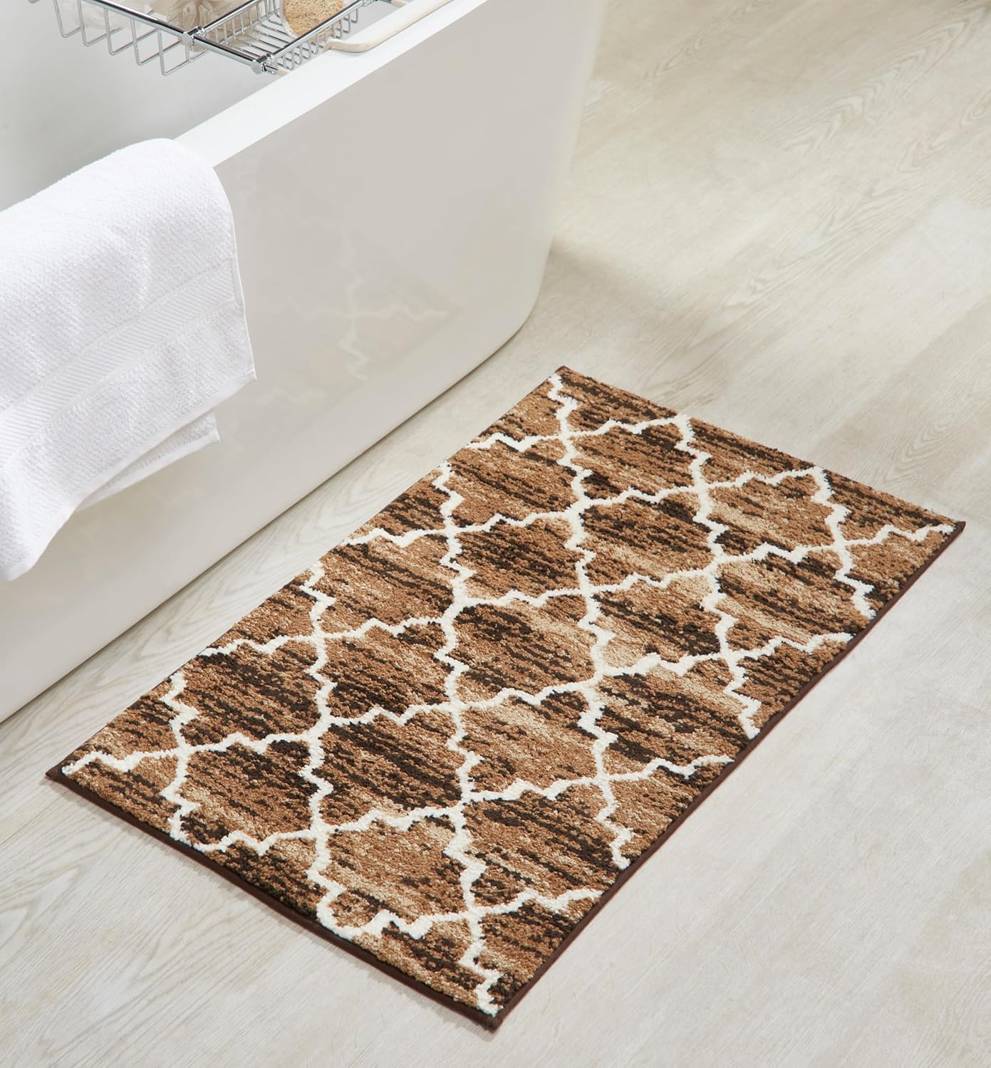 Better Trends Savio Collection 24" x 40" Non Slip Bath Mat & Washable Rug, 100% Polyester Premium Bathroom Floor Mat, Perfect Bath Mats - Brown Bathroom Rug